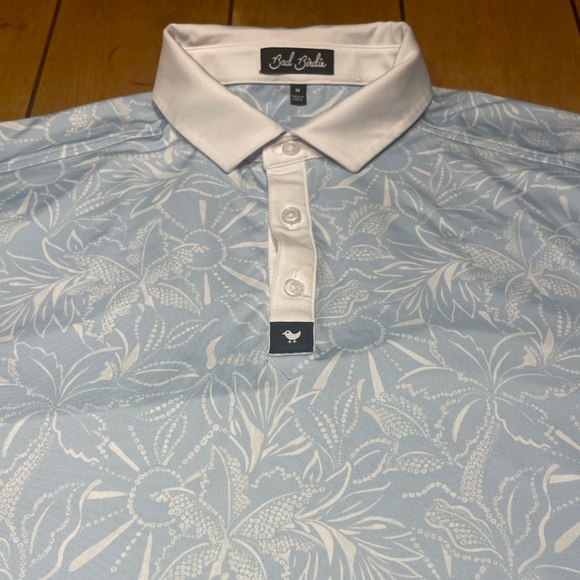 Bad Birdie Golf Polo Tropical Leaf Print Size Medium Color Light Blue - Picture 4 of 16
